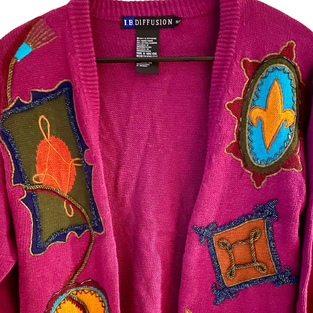 Ib Diffusion Magenta Embroidered Patch Cardigan - image 2